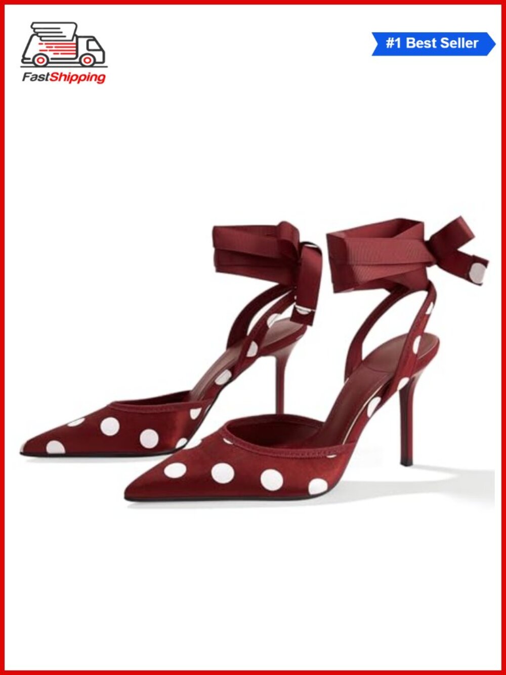 ✨ Polka Dot Pointed Toe Lace Up Satin Stiletto Heels Wedding Party Pumps